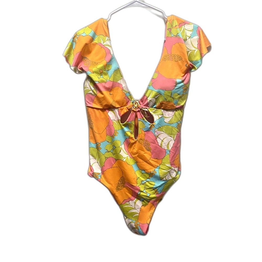 Trina Turk Playa De Flor One Piece‎ Swimsuit Flutter Sleeve Maillot Size 14